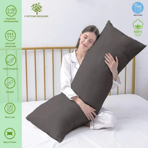 Vista 2 de Cotton Delight Funda de almohada corporal de 20 x 48 pulgadas, cierre de cremallera, 100% mezcla de algodón de alta calidad, 1 funda de almohada