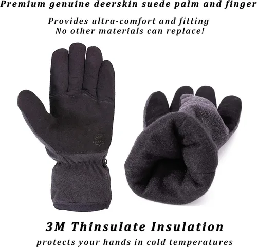 Vista 4 de SKYDEER Winter Gloves with Soft Deerskin Suede Leather & Thermal Polar Fleece & Warm 3M Thinsulate Insulation (SD8661T)