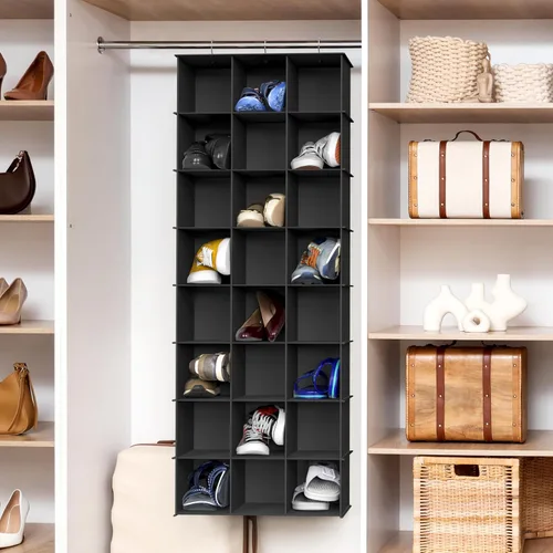 Vista 2 de Simple Houseware Estante de 24 secciones para colgar zapatos, organizador para armario, color negro