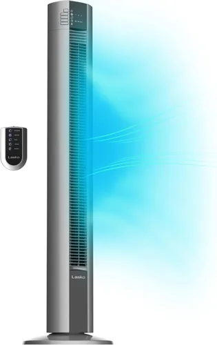 Vista 2 de Lasko Paquete de ventilador de torre oscilante de 48 pulgadas con ventilador giratorio utilitario, control remoto, temporizador, 3 velocidades, negro