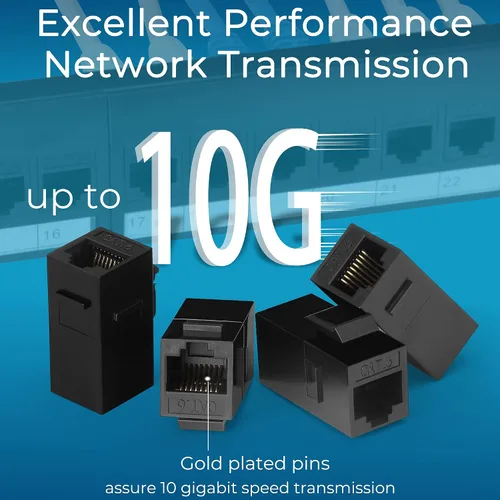 Vista 4 de Rapink Panel de conexión de 24 puertos Cat6 con soporte Keystone en línea 10G, panel de conexión con acoplador de paso UTP de 19 pulgadas con barra