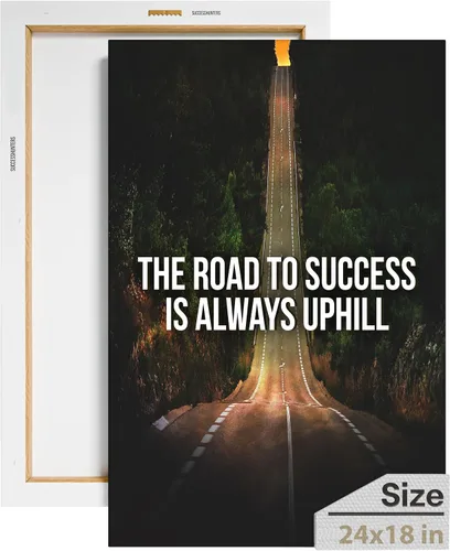 Vista 67 de Lienzo decorativo motivacional para pared con texto en inglés "Road To Successful" (Camino al éxito), diseño motivacional para la oficina, con texto