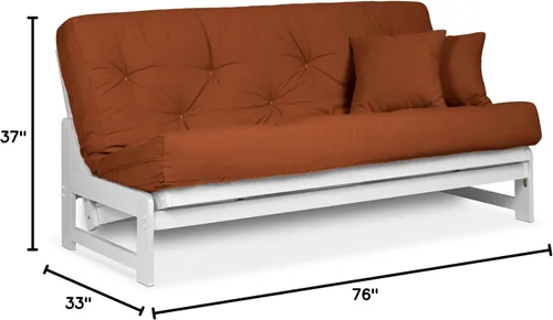 Vista 2 de Nirvana Futons Arden - Marco de futón de madera blanca sin brazos, tamaño matrimonial o queen, estructura de marco de sofá cama de madera maciza
