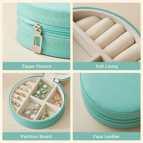 Vista 5 de CASEGRACE Joyero de viaje, pequeño joyero para mujer, mini organizador de joyas portátil con cremallera para anillos, aretes, collares, pulseras