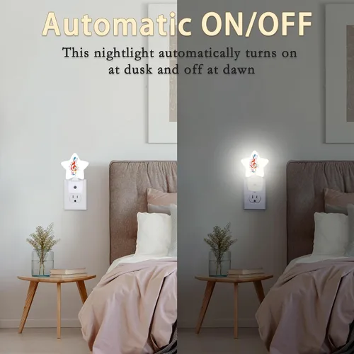 Vista 4 de Luces nocturnas con notas de arco iris, lámpara de pared enchufable, sensor inteligente del atardecer al amanecer para decoración del hogar