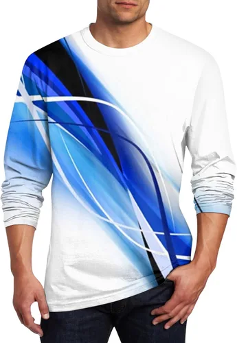Vista 24 de Camisetas de verano para hombre, de manga larga, cuello redondo, casuales, básicas, atléticas, tallas S-4XL