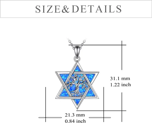 Vista 5 de YFN Collar de estrella de David de plata de ley, concha de abulón, árbol de la vida, joyería judía, regalos para mujeres y hombres