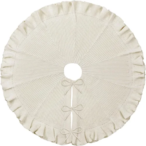 Vista 7 de Falda de árbol de Navidad de 36 pulgadas: falda de árbol de 6 pies para árbol de 6 pies, falda de árbol pequeño blanco crema con borde con volantes
