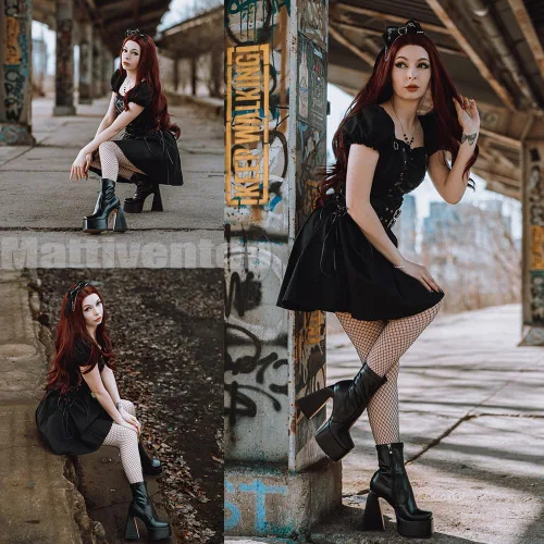 Vista 6 de Mattiventon Platform Boots for Women Chunky High Heel Ankle Boots Mid Calf Combat Boots