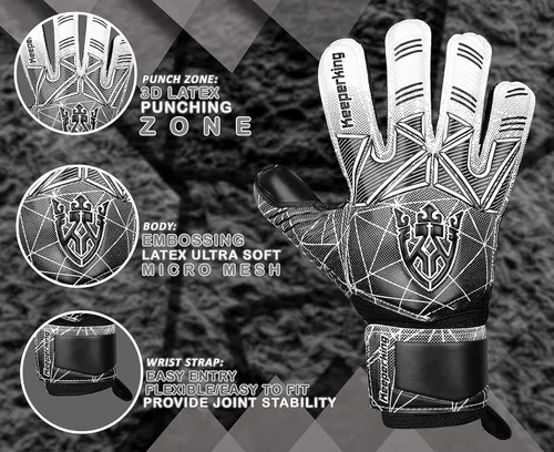 Vista 5 de Keeperking - Guantes de portero de fútbol para niños, jóvenes y adultos, palmas de agarre fuerte de látex con espinas removibles para la protección