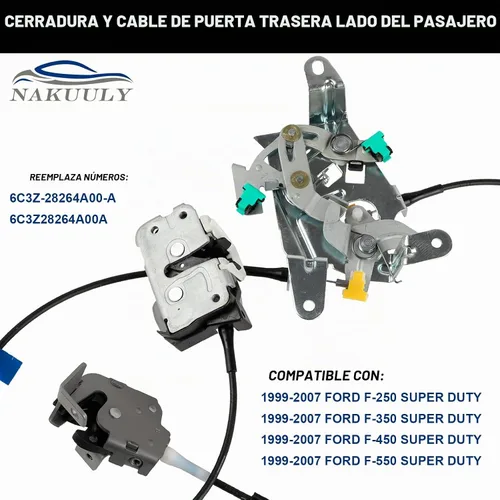 Vista 2 de Pestillo y cable de bloqueo de puerta trasera izquierda para 1999-2007 F250