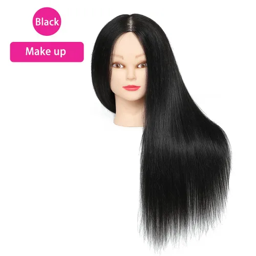 Vista 6 de NAYOO Cabeza de maniquí con cabello y soporte, maniquíes de cabello 60% real para practicar, cabezas de maniquí de cosmetología para práctica