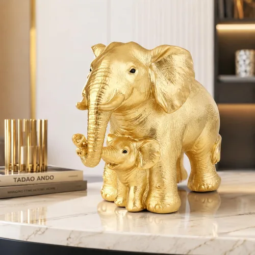 Vista 17 de Estatua de elefante, decoración de figuras de elefante dorado