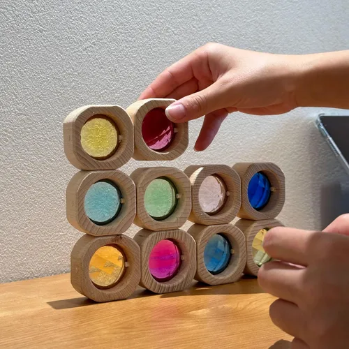 Vista 8 de 16 bloques de gemas de madera acrílica, juguetes apilables coloridos acrílicos brillantes, juguetes educativos Montessori de extremo abierto