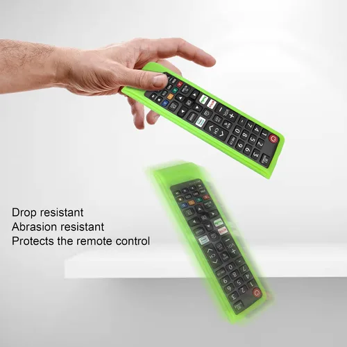 Vista 3 de Funda de silicona para control remoto Samsung TV, color verde luminoso Piel de silicona suave y lavable, resistente al polvo, absorbe los golpes