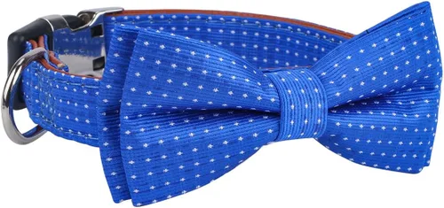Vista 3 de Collar de perro con pajarita para regalo de niña o niño, pajarita suave y duradera, punto azul, talla S