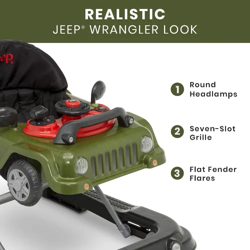 Vista 5 de Jeep Classic Wrangler 3 en 1 Crece Conmigo Andador de Actividades - Cuenta con música, luces, bandeja de juego extraíble, modo andador de empuje, se