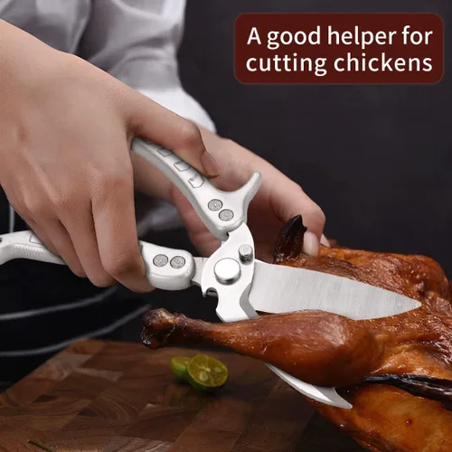 Vista 3 de Jasni Tijeras de cocina resistentes, tijeras para aves de corral con resorte, tijeras de chef de acero inoxidable para huesos, pollo, aves