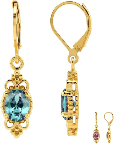 Vista 19 de Silvershake - Aretes de plata de ley 925 con piedra natal ovalada, 8 x 6 mm, acabado antiguo o bañados en oro amarillo, estilo balinés, con cierre