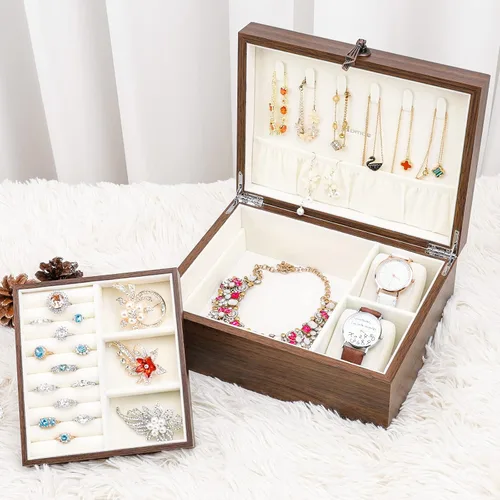 Vista 7 de Homde Caja organizadora de joyas con cubierta de cristal brillante para relojes, collares, aretes, anillos, regalo de lujo para mujeres y niñas