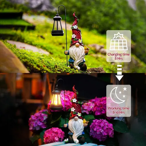 Vista 4 de Estatua solar de gnomo de jardín con luces, decoración al aire libre Gnome