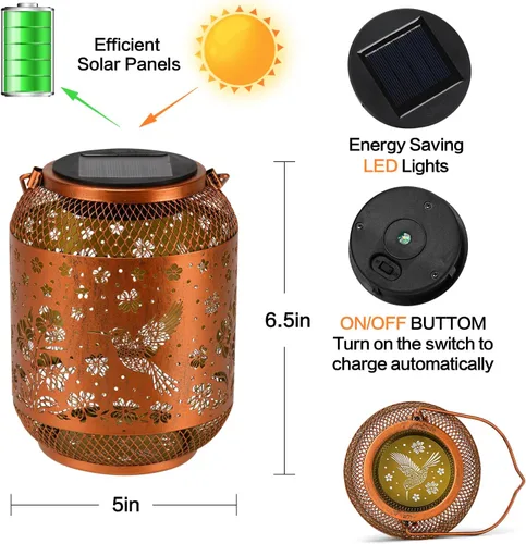 Vista 5 de Faroles solares para exteriores impermeables con diseño de colibrí para jardín, regalos de cumpleaños para mujeres, mamá, abuela, luces solares