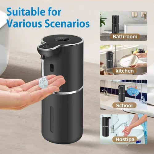 Vista 7 de Dispensador automático de jabón líquido de 12.8 onzas, recargable y 6 niveles de jabón ajustable con pantalla digital, montaje en pared