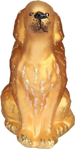 Vista 3 de Old World Christmas Figura decorativa colgante de Golden Retriever de vidrio soplado para árbol de Navidad, decoración festiva artesanal, colección
