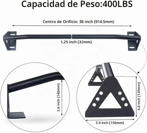 Vista 2 de Wall Mounted Pull Up Bar Doorway, Heavy Duty Strength Training Pull-Up & Chin Up Bars for Doorframe, Support Beam or Joist Mount Thick Metal Sturdy