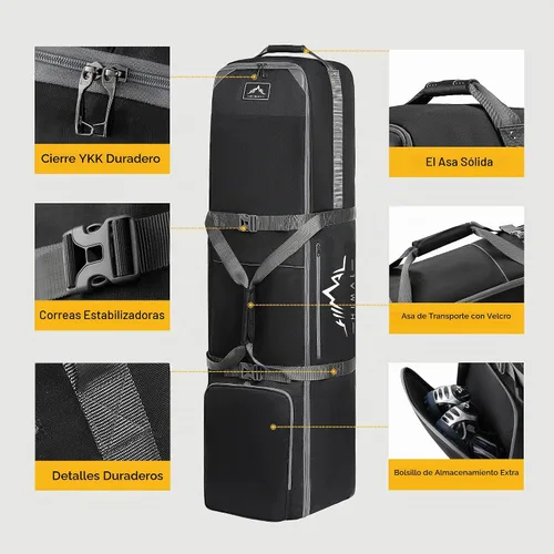 Vista 4 de Bolsa de viaje de golf GoHimal con ruedas, estuche de viaje de golf de tela Oxford resistente de 1200D para aerolíneas Oxford 1200D resistente al
