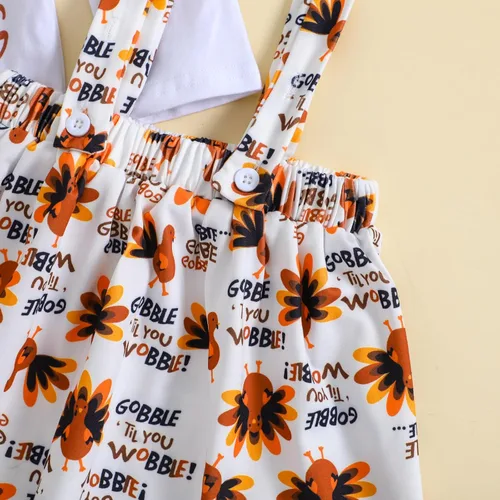 Vista 6 de Ovmxqso My First Thanksgiving Baby Girl Outfits - Mameluco de manga larga con tirantes, falda de pavo y diadema con lazo