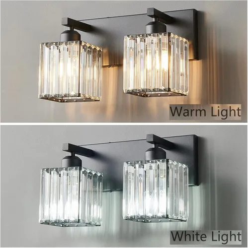 Vista 2 de Moderna lámpara de pared de tocador de baño de cristal negro de 2 luces Negro recto.