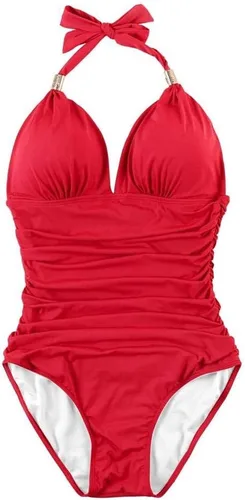 Vista 66 de RXRXCOCO - Traje de baño fruncido de una pieza, con cuello en V, para mujer, con control de abdomen y cuello halter
