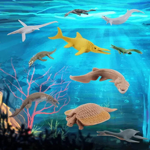Vista 4 de Minijuguetes de criaturas marinas prehistóricas, juego de juguetes de dinosaurio antiguo, figuras de animales marinos de 2 a 4 pulgadas, decoración