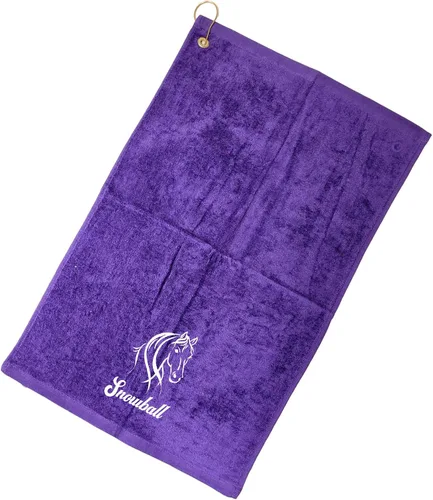 Vista 5 de SONA G DESIGNS Toalla de mano bordada de caballo de algodón con clip - se puede personalizar (Aqua)