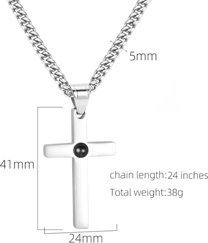 Vista 4 de SytsLNKXXX Collar de cruz para hombre Collar de cruz de plata de acero inoxidable, versículo bíblico grabado y colgante de cruz de amor con cadena