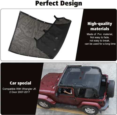 Vista 2 de Parasol de malla para protección UV, accesorios exteriores para Jeep Wrangler JK de 2 puertas 2007-2017, estilo extendido