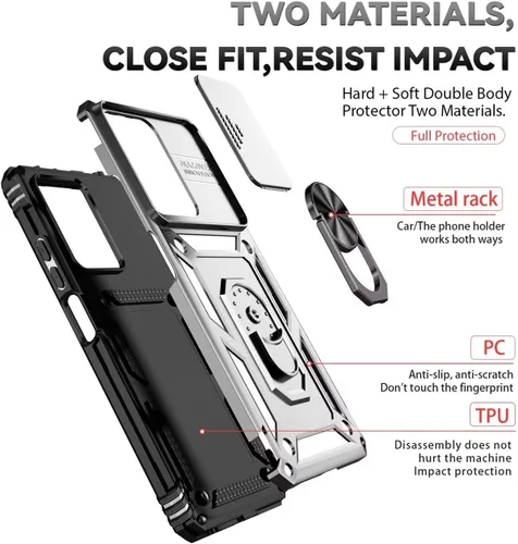 Vista 3 de Funda para Redmi Note 12 Pro, Poco X5 Pro 22101320G con protector de pantalla de vidrio templado y cubierta de cámara deslizante, anillo magnético