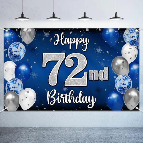 Vista 57 de Decoración de feliz cumpleaños número 100, globo azul y plateado grande cartel de fondo de cumpleaños de 100 años - Suministros para fiesta