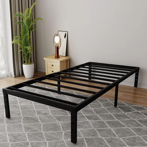 Vista 4 de Base de cama individual de 18 pulgadas de alto con máximo almacenamiento, plataforma de metal resistente de 2500 libras, no necesita somier, base