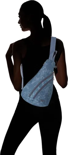 Vista 5 de Sakroots Mochila Go Sling para mujer en sarga ecológica de nailon, Denim in Bloom