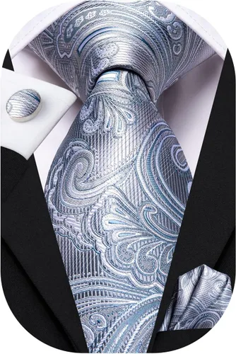 Vista 46 de Hi-Tie Conjunto de corbatas de seda con estampado paisley para hombre, pañuelo de bolsillo y gemelos, conjuntos de corbata formal para negocios a