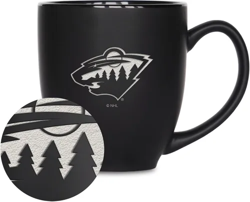 Vista 34 de Rico Industries NHL Hockey - Taza bistró de cerámica negra mate de 15 onzas