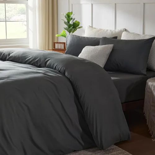 Vista 6 de Funda de edredón extragrande para cama tamaño king 120"x98", solo 1 pieza, ultra suave, de microfibra gris, para todas las estaciones, con cierre