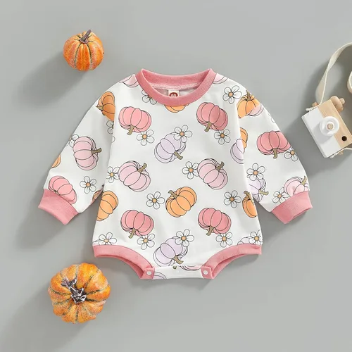 Vista 2 de OikMombiu Traje de Halloween para bebé y niña, camiseta y pantalones divertidos de fantasma, manga larga, cuello redondo, ropa linda