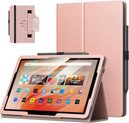 Vista 28 de MoKo - Funda para tablet Kindle Fire HD 10 y 10 Plus (11.ª generación, versión 2021), diseño delgado y plegable con función de encendido y apagado