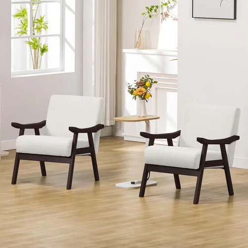Vista 3 de COMHOMA Silla decorativa, silla moderna de mediados de siglo con reposabrazos de madera maciza, cómodo sillón tapizado de lectura para sala