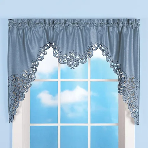 Vista 2 de Collections Etc Elegante cenefa para ventana con recortes y bordado con bolsillo para barra en la parte superior para fácil colocación, azul, 58" X