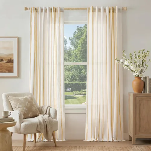 Vista 30 de Cortinas de cocina estilo granja a rayas Vangao de 24 pulgadas de largo, cortinas de lino para café, cortinas de nivel con rayas, cortinas Boxter