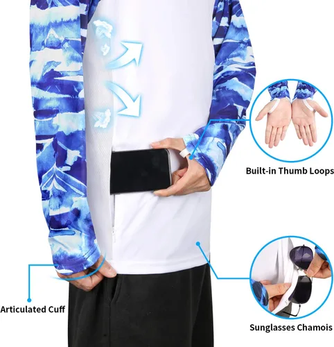 Vista 3 de Palmyth - Camiseta de pesca para hombre, con manga larga, protección solar ultravioleta FPU 50+, con bolsillo